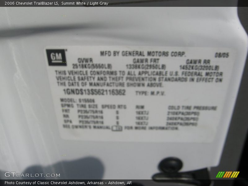 Summit White / Light Gray 2006 Chevrolet TrailBlazer LS