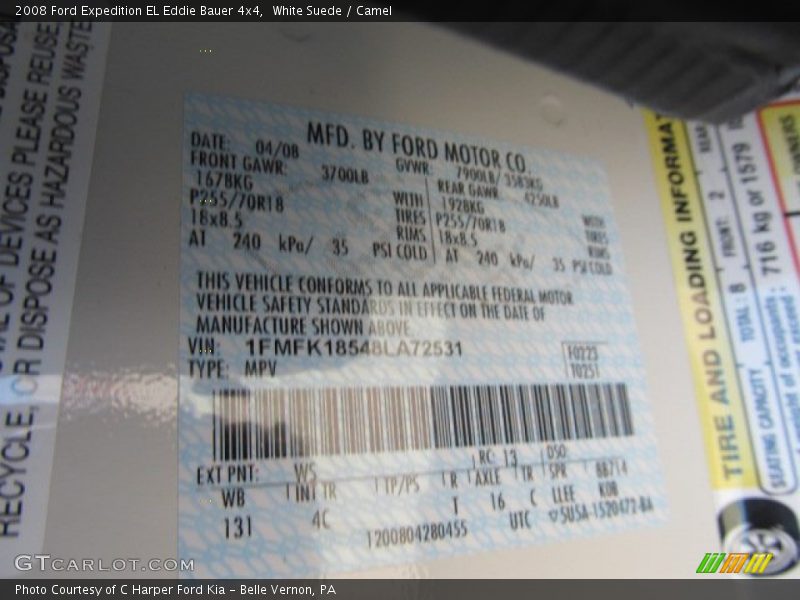 2008 Expedition EL Eddie Bauer 4x4 White Suede Color Code WS