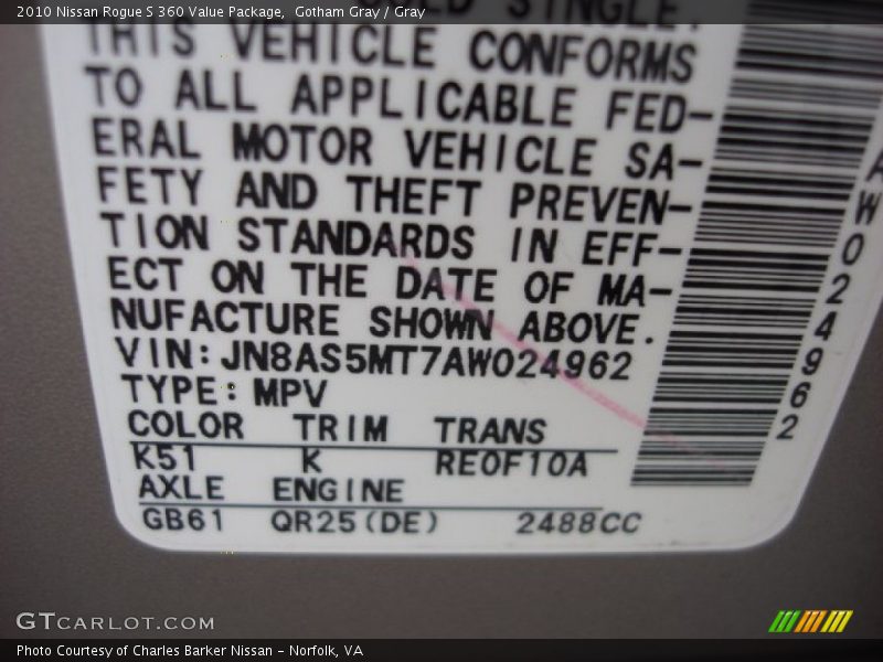 Gotham Gray / Gray 2010 Nissan Rogue S 360 Value Package
