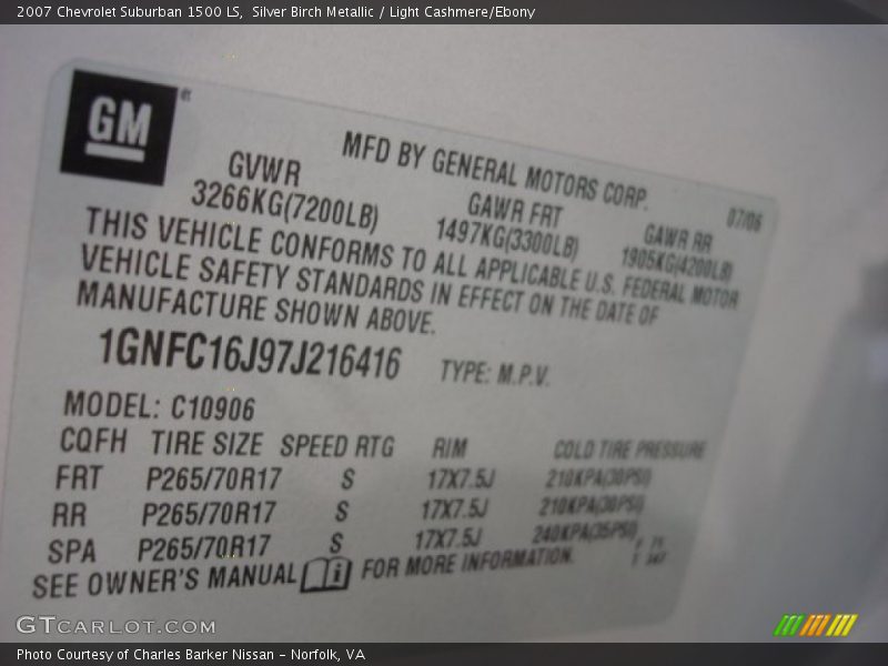 Silver Birch Metallic / Light Cashmere/Ebony 2007 Chevrolet Suburban 1500 LS