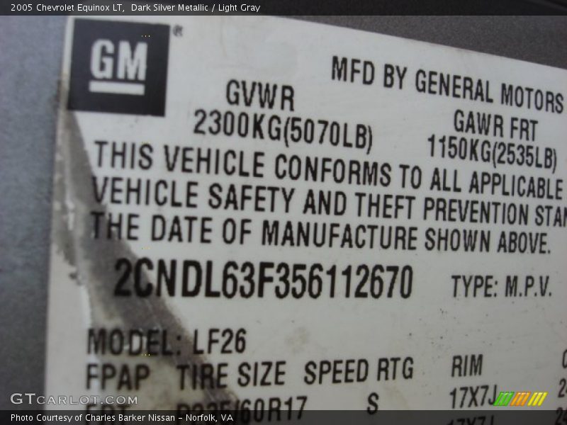 Dark Silver Metallic / Light Gray 2005 Chevrolet Equinox LT