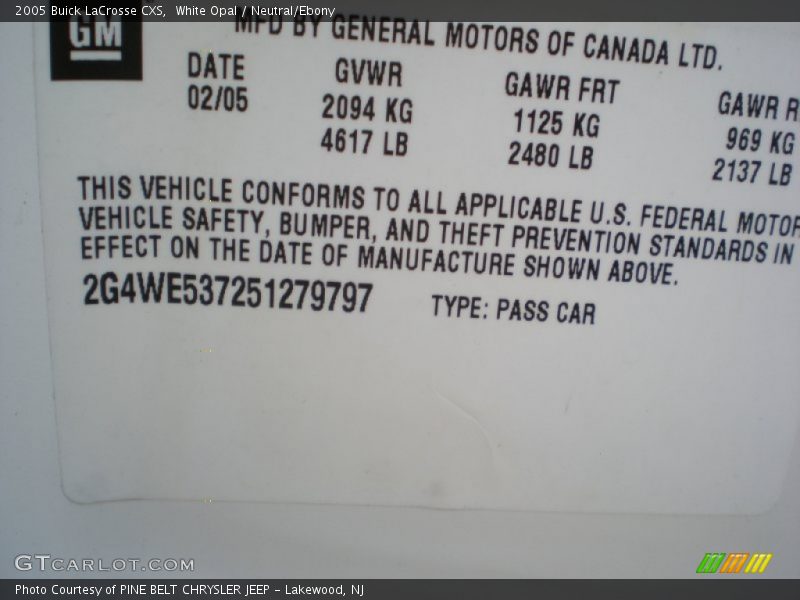 White Opal / Neutral/Ebony 2005 Buick LaCrosse CXS