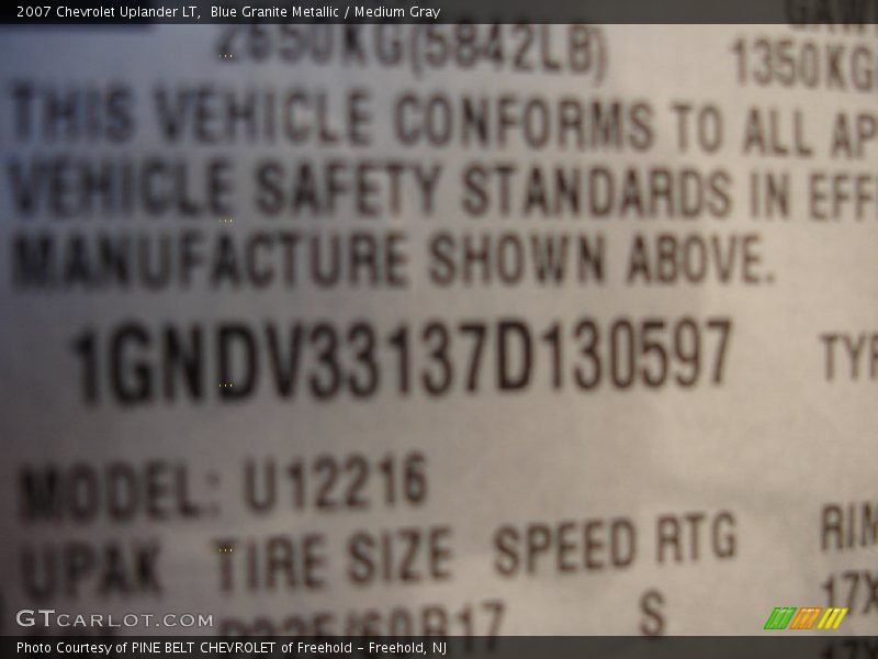 Blue Granite Metallic / Medium Gray 2007 Chevrolet Uplander LT