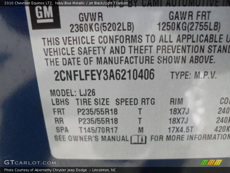 Navy Blue Metallic / Jet Black/Light Titanium 2010 Chevrolet Equinox LTZ