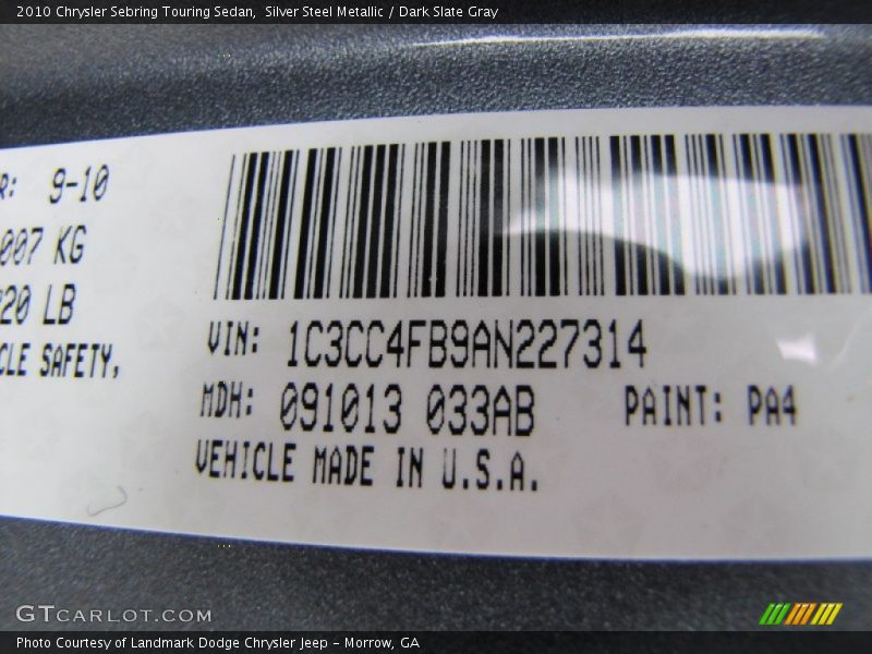 Silver Steel Metallic / Dark Slate Gray 2010 Chrysler Sebring Touring Sedan