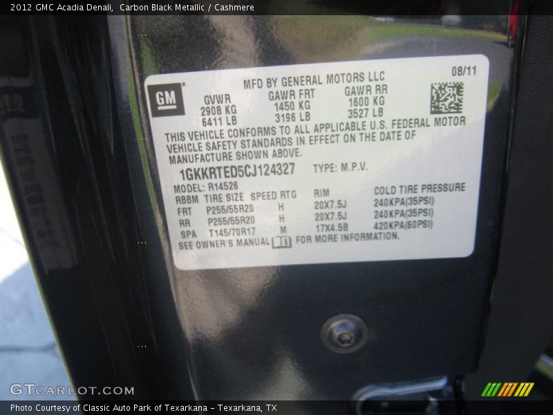 Carbon Black Metallic / Cashmere 2012 GMC Acadia Denali