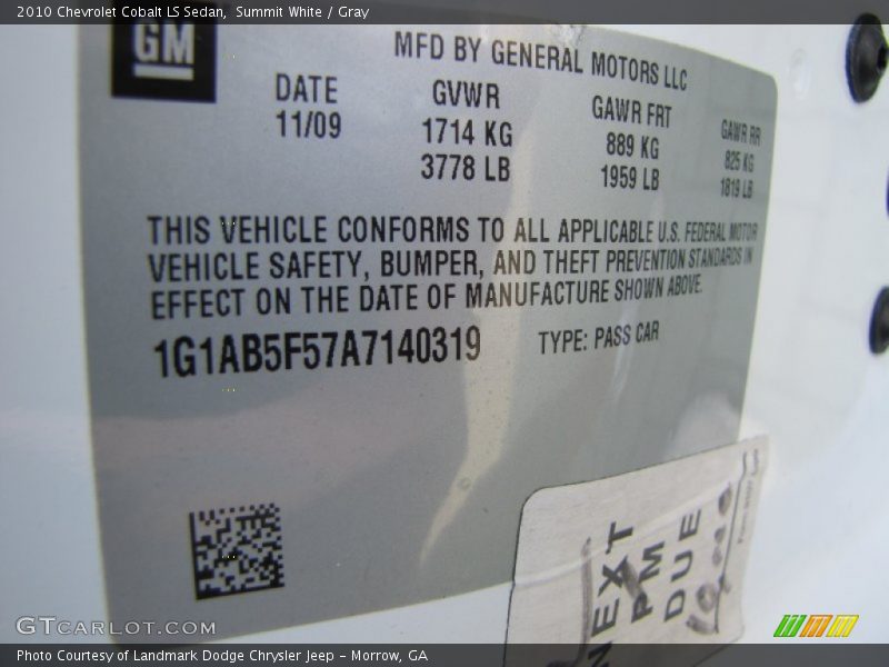 Summit White / Gray 2010 Chevrolet Cobalt LS Sedan