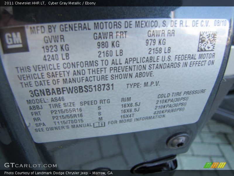 Cyber Gray Metallic / Ebony 2011 Chevrolet HHR LT