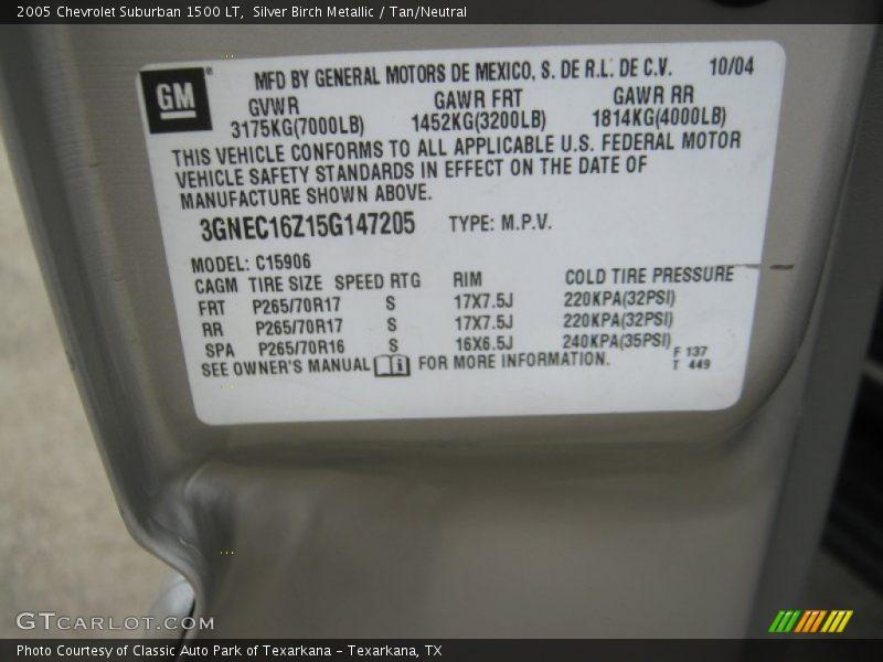 Silver Birch Metallic / Tan/Neutral 2005 Chevrolet Suburban 1500 LT