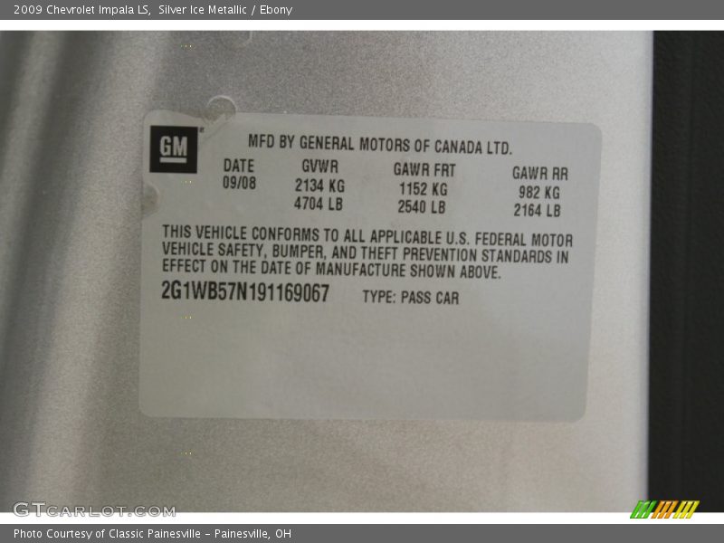 Silver Ice Metallic / Ebony 2009 Chevrolet Impala LS