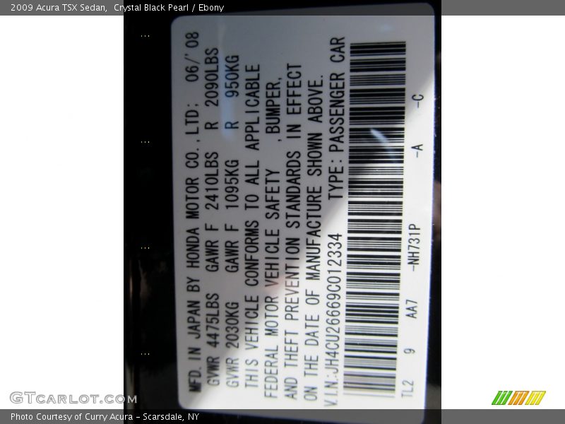 Crystal Black Pearl / Ebony 2009 Acura TSX Sedan