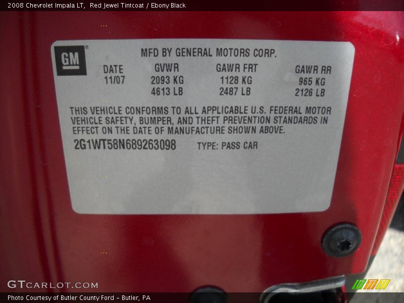Red Jewel Tintcoat / Ebony Black 2008 Chevrolet Impala LT