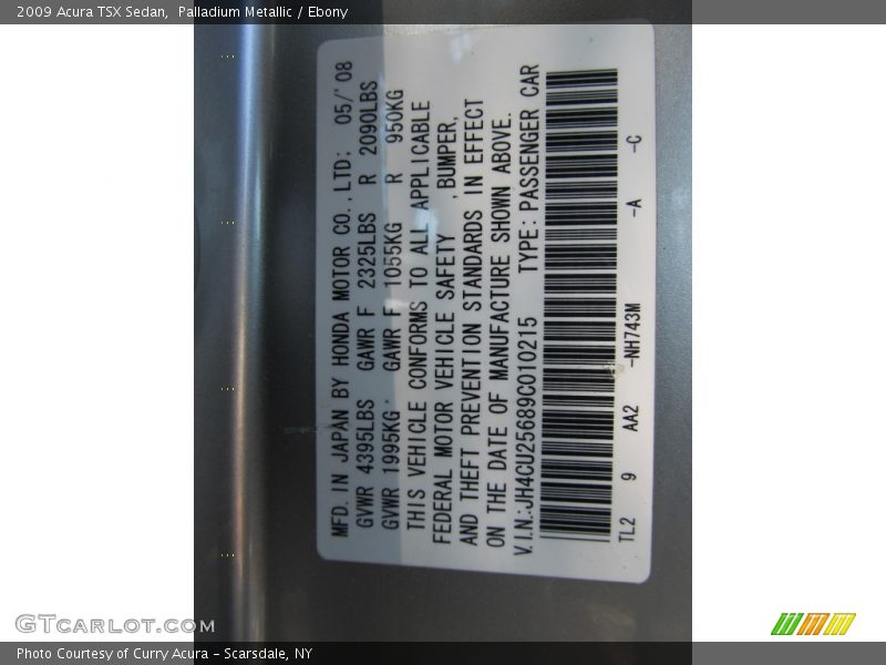 Palladium Metallic / Ebony 2009 Acura TSX Sedan