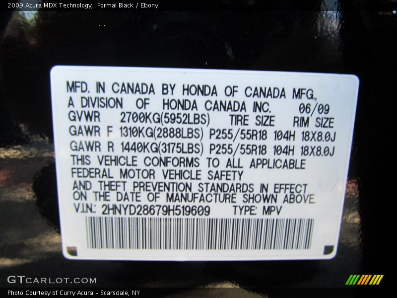 Formal Black / Ebony 2009 Acura MDX Technology