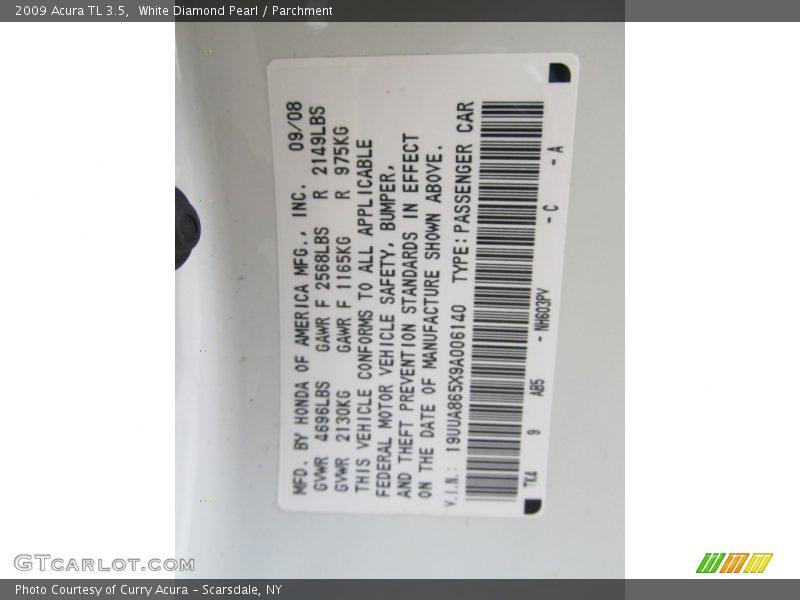 White Diamond Pearl / Parchment 2009 Acura TL 3.5