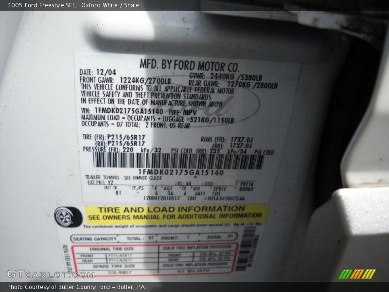 Oxford White / Shale 2005 Ford Freestyle SEL