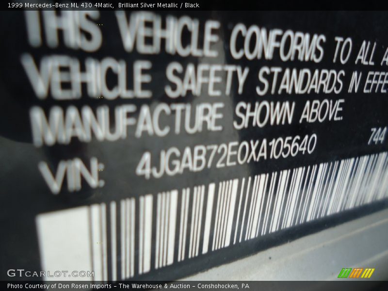 Brilliant Silver Metallic / Black 1999 Mercedes-Benz ML 430 4Matic