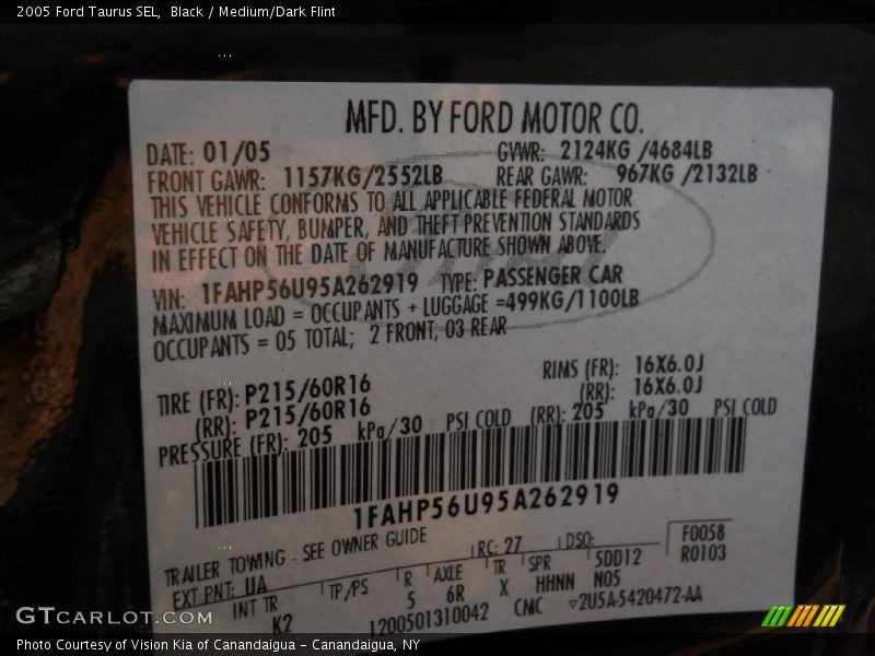 2005 Taurus SEL Black Color Code UA