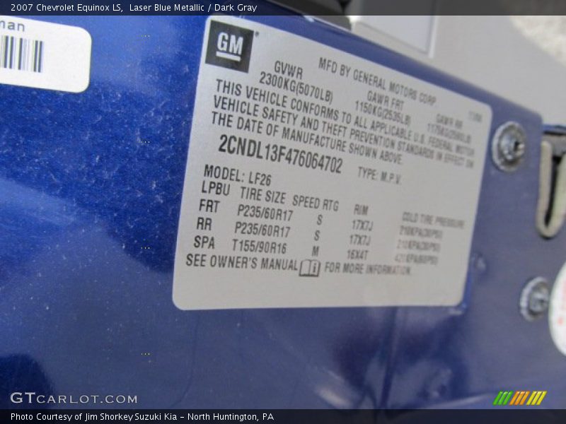 Laser Blue Metallic / Dark Gray 2007 Chevrolet Equinox LS