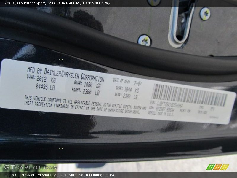 Steel Blue Metallic / Dark Slate Gray 2008 Jeep Patriot Sport