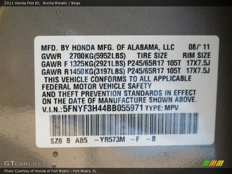 Mocha Metallic / Beige 2011 Honda Pilot EX