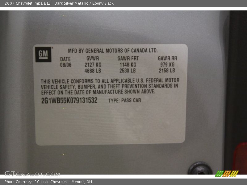 Dark Silver Metallic / Ebony Black 2007 Chevrolet Impala LS