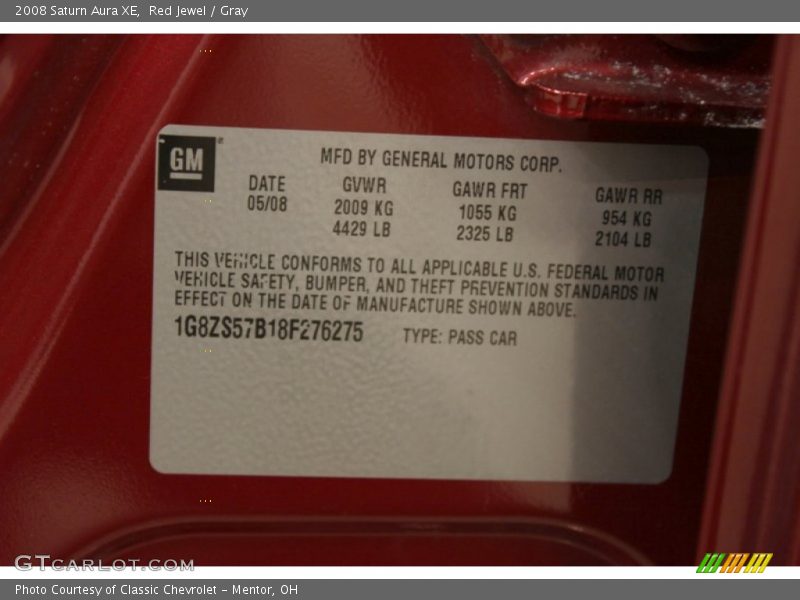 Red Jewel / Gray 2008 Saturn Aura XE