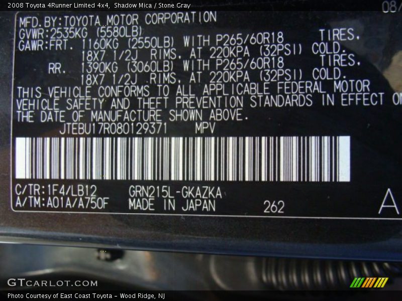 Shadow Mica / Stone Gray 2008 Toyota 4Runner Limited 4x4