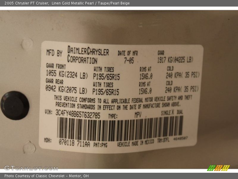 Linen Gold Metallic Pearl / Taupe/Pearl Beige 2005 Chrysler PT Cruiser