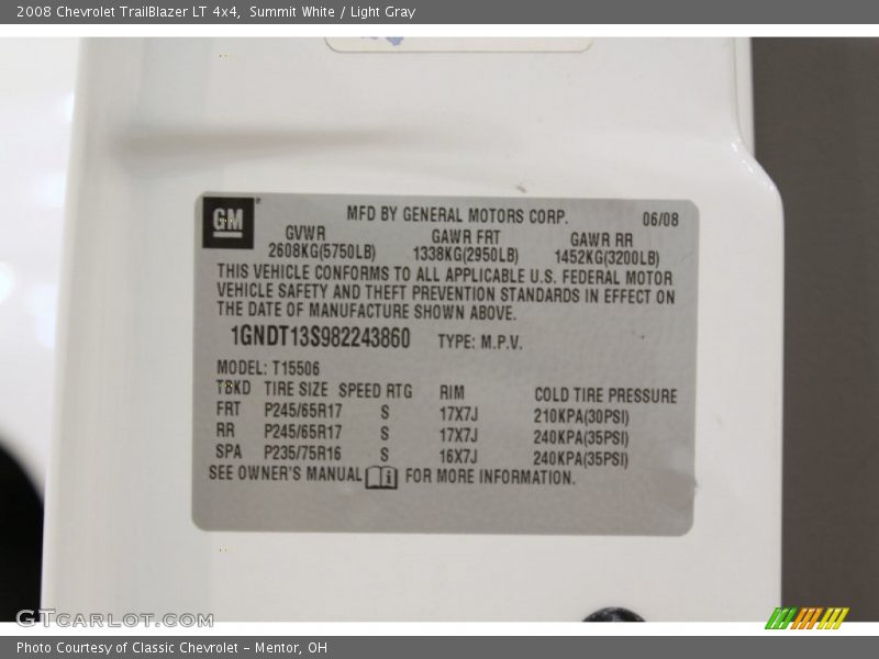 Summit White / Light Gray 2008 Chevrolet TrailBlazer LT 4x4