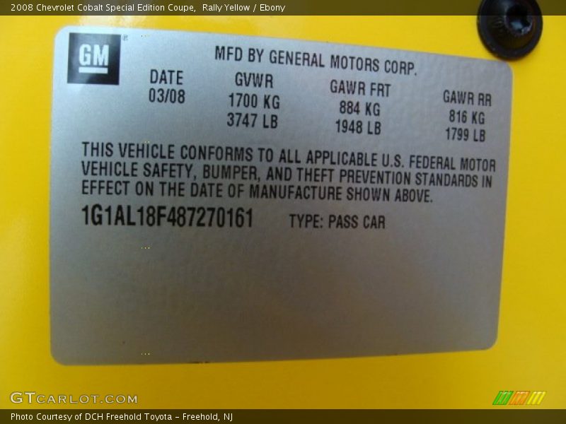 Rally Yellow / Ebony 2008 Chevrolet Cobalt Special Edition Coupe