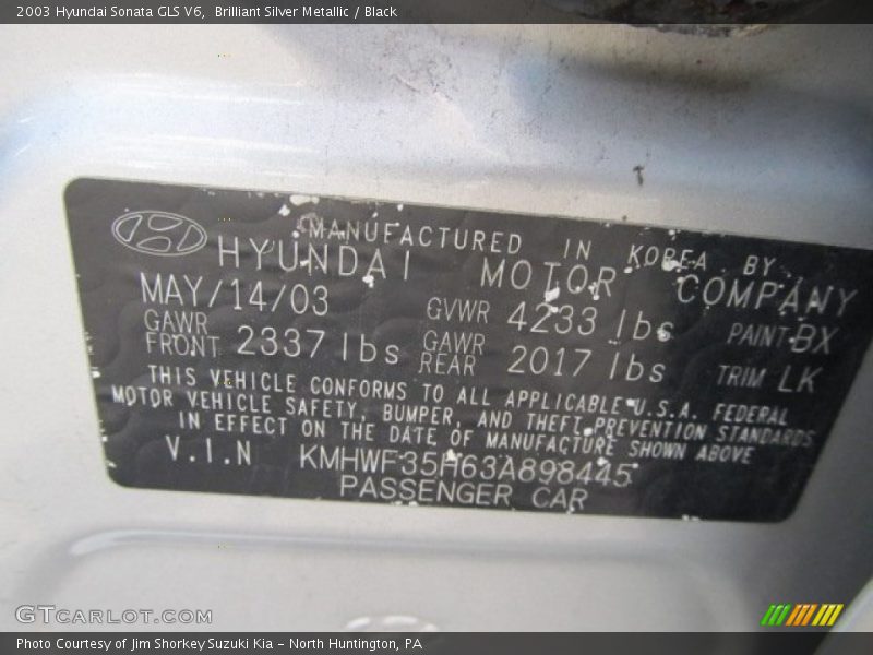 Brilliant Silver Metallic / Black 2003 Hyundai Sonata GLS V6