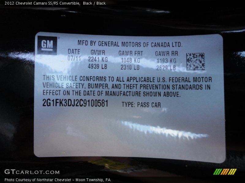 Black / Black 2012 Chevrolet Camaro SS/RS Convertible
