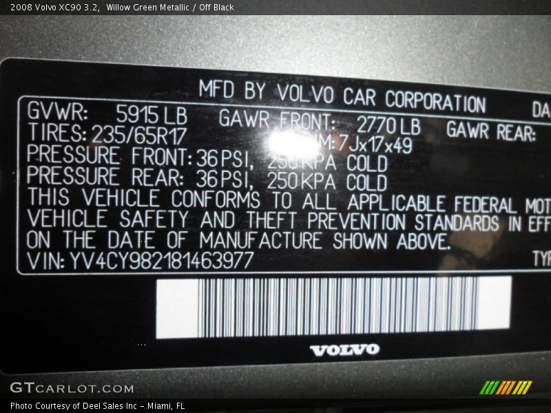 Willow Green Metallic / Off Black 2008 Volvo XC90 3.2