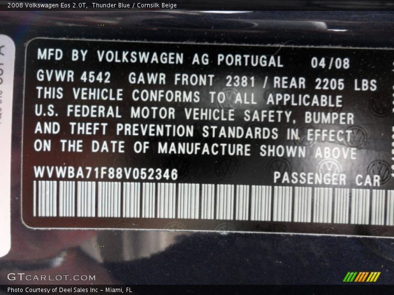 Thunder Blue / Cornsilk Beige 2008 Volkswagen Eos 2.0T