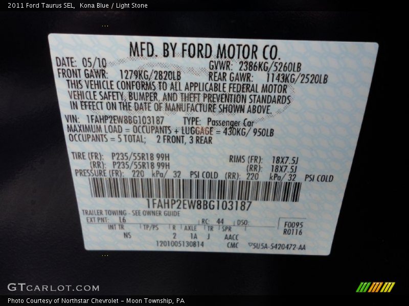 Kona Blue / Light Stone 2011 Ford Taurus SEL