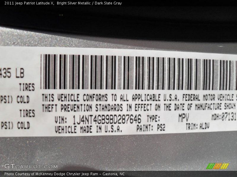 Bright Silver Metallic / Dark Slate Gray 2011 Jeep Patriot Latitude X
