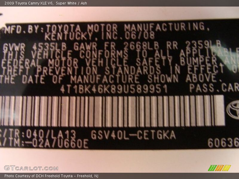 Super White / Ash 2009 Toyota Camry XLE V6