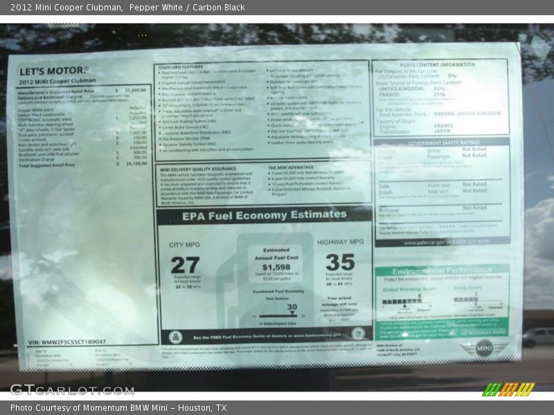 Pepper White / Carbon Black 2012 Mini Cooper Clubman