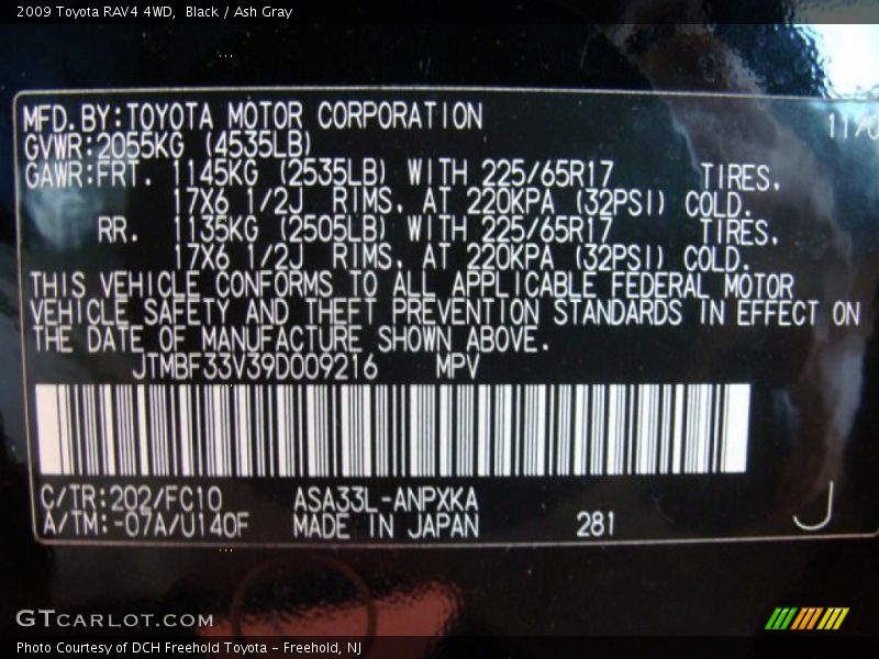 Black / Ash Gray 2009 Toyota RAV4 4WD
