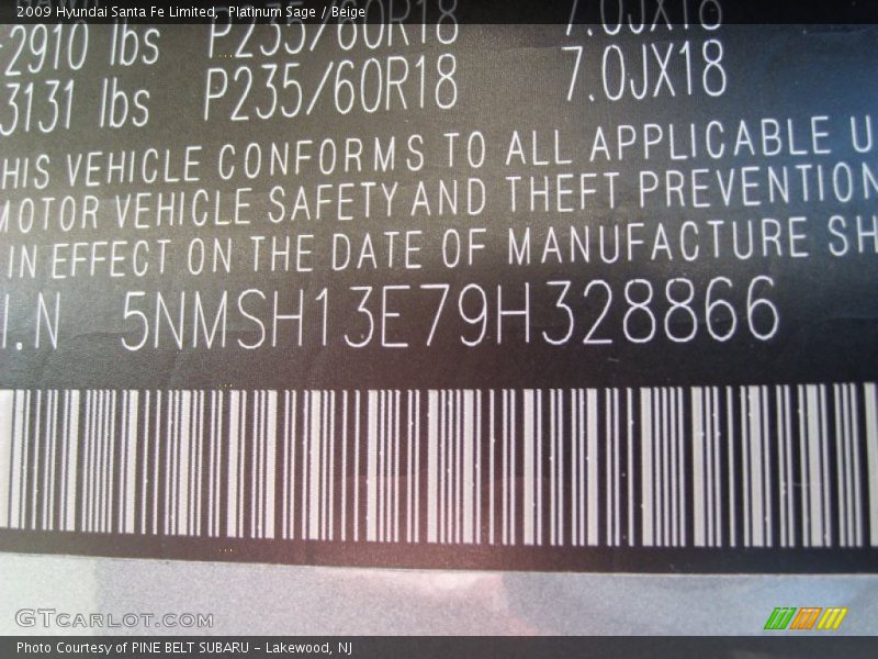 Platinum Sage / Beige 2009 Hyundai Santa Fe Limited