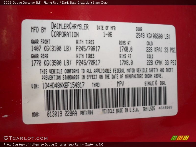 Flame Red / Dark Slate Gray/Light Slate Gray 2006 Dodge Durango SLT