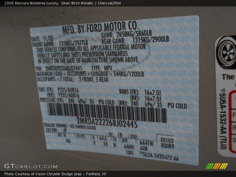 Silver Birch Metallic / Charcoal/Flint 2006 Mercury Monterey Luxury