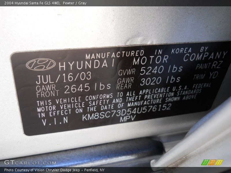 Pewter / Gray 2004 Hyundai Santa Fe GLS 4WD