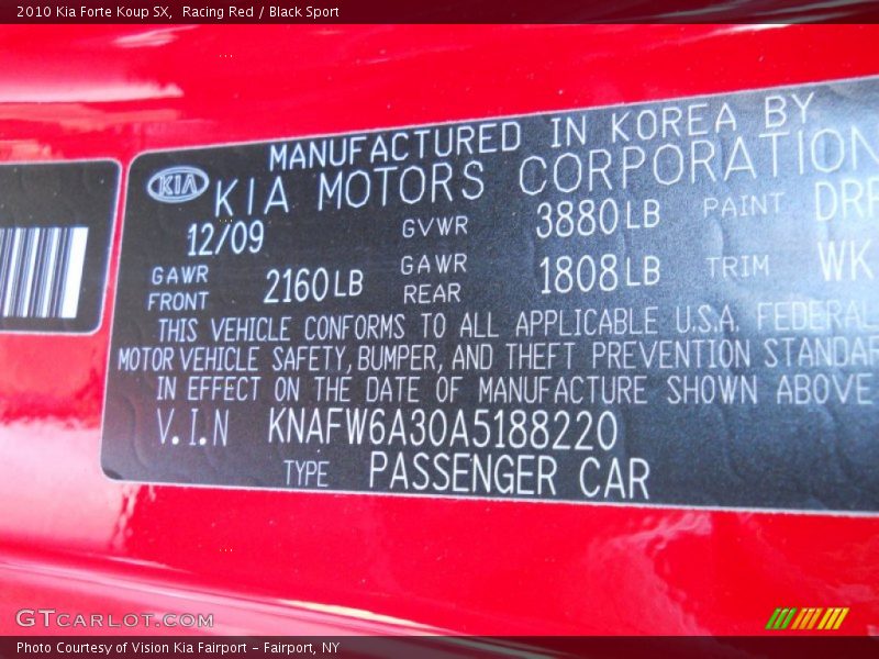 Racing Red / Black Sport 2010 Kia Forte Koup SX