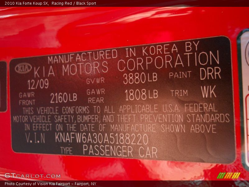 Racing Red / Black Sport 2010 Kia Forte Koup SX