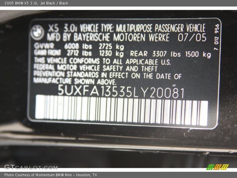 Jet Black / Black 2005 BMW X5 3.0i