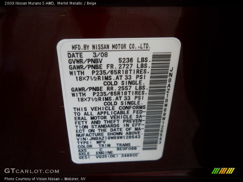 Merlot Metallic / Beige 2009 Nissan Murano S AWD