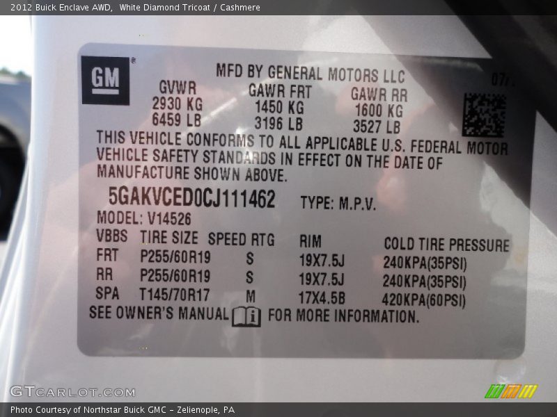 White Diamond Tricoat / Cashmere 2012 Buick Enclave AWD
