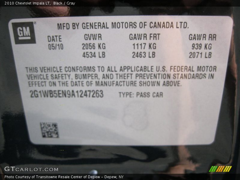 Black / Gray 2010 Chevrolet Impala LT